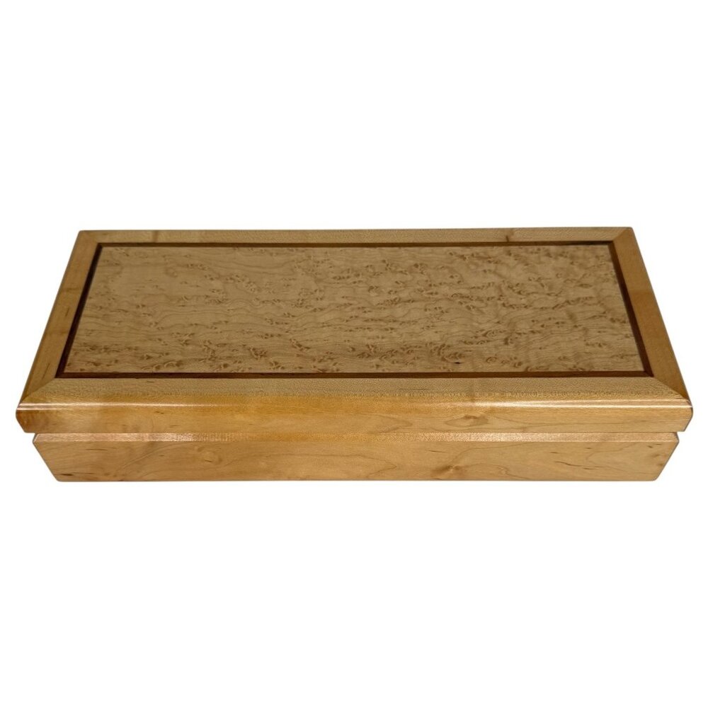 Hand Made Rectangle Wooden Jewelry‎ Box Velvet Lining Hinged Lid Birdseye Maple
